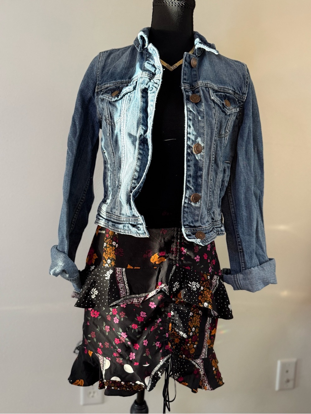 For Love & Lemons Patchwork Floral Ruffle Skirt Size S Boho Mini - Picture 4 of 13